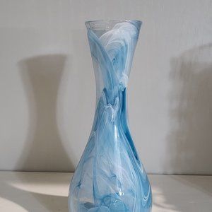 Handmade Turkish Art Glass Blue With White Swirl/ AKCAM/ Vase